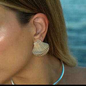 Seashell Silver Stainless Steel Waterproof Earrings